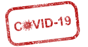 Covid-19 icon in red color on transparent background